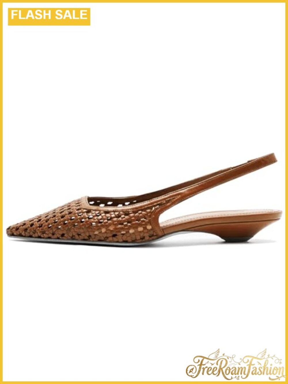 Pointed Toe Woven Slingback Kitten Heels Braided Pumps Office Wedding